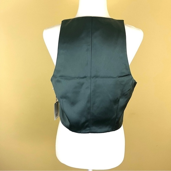 NWT Jason Wu Sage Green Satin 4 Button Cropped Sexy Plunge Fitted Vest Size L - Picture 7 of 15